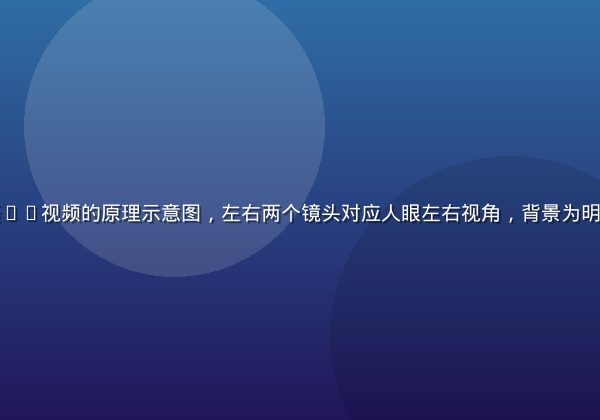双目摄像机拍摄3d视频的原理示意图，左右两个镜头对应人眼左右视角，背景为明亮的摄影棚环境